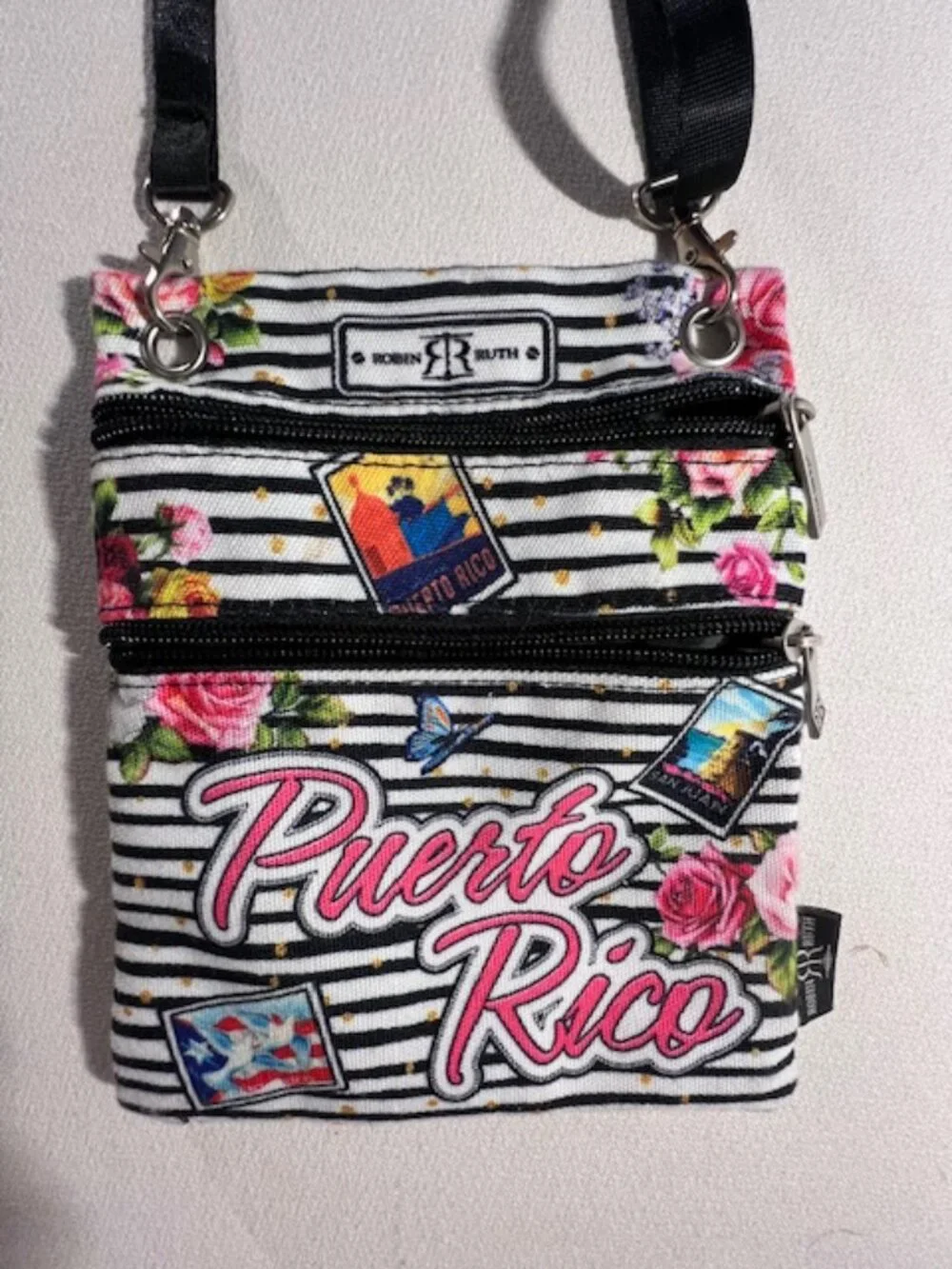 ROBIN RUTH Puerto Rico Crossbody Bag nautical and floral durable canvas w/ strap